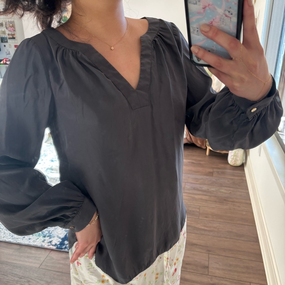 Alice & trixie black split neck silk blouse size XS